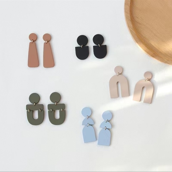 Geometric Shaped Polymer Clay Texture Dangle Earrings Retro Acrylic - Picture 1 of 11